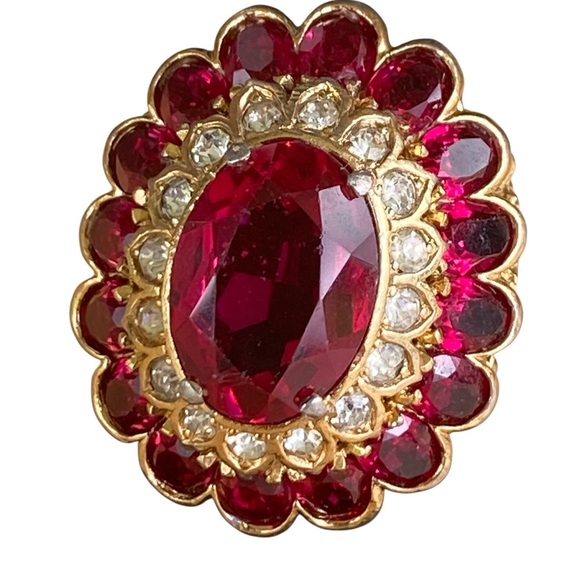 Vintage 1990s Y2k Large Ruby Red Costume Ring - Picture 2 of 6